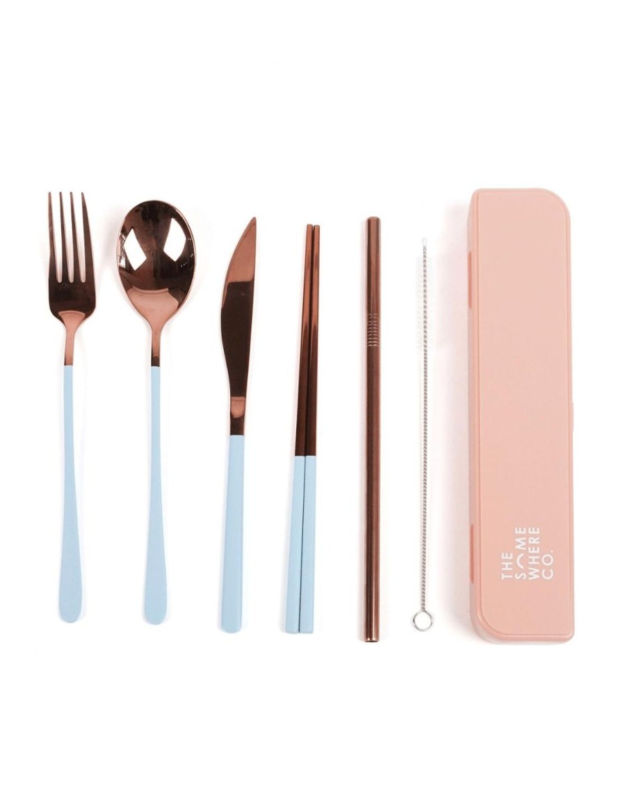 Lunch The Somewhere Co Cutlery Kits | Cutlery Kit - Rose Gold With Powder Blue Handle