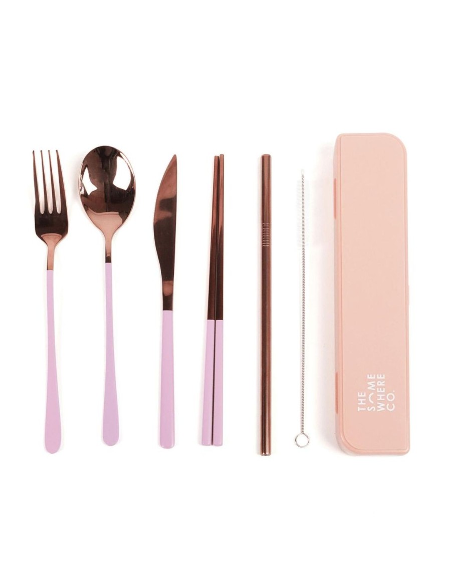 Lunch The Somewhere Co Cutlery Kits | Cutlery Kit - Rose Gold With Lilac Handle