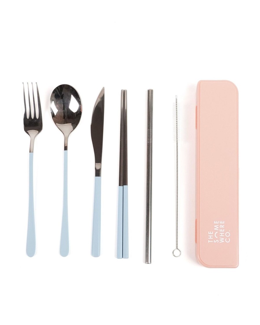 Lunch The Somewhere Co Cutlery Kits | Cutlery Kit - Silver With Powder Blue Handle