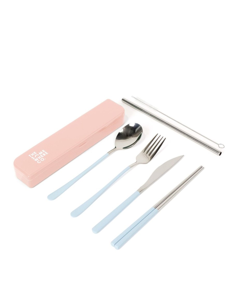 Lunch The Somewhere Co Cutlery Kits | Cutlery Kit - Silver With Powder Blue Handle