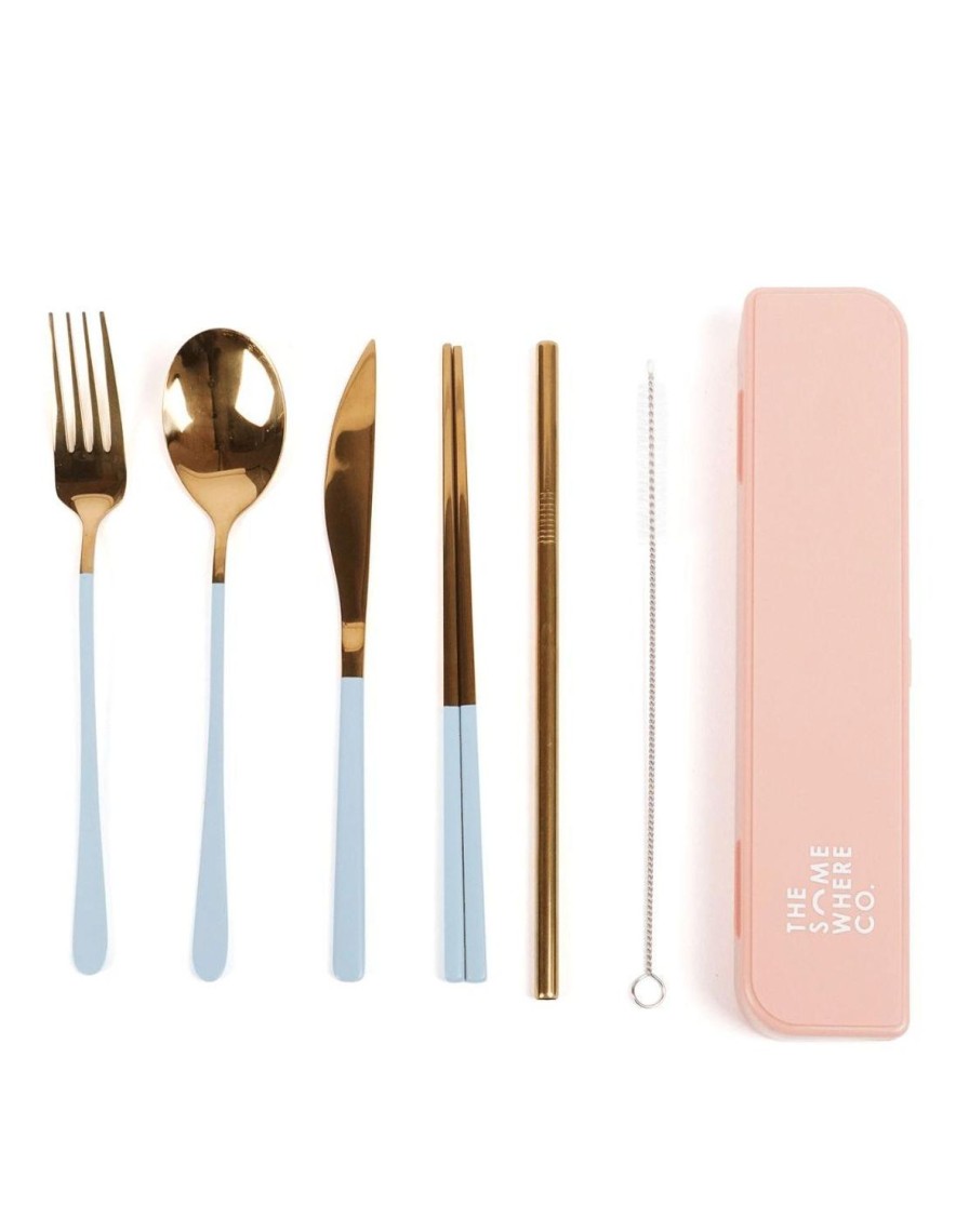 Lunch The Somewhere Co Cutlery Kits | Cutlery Kit - Gold With Powder Blue Handle