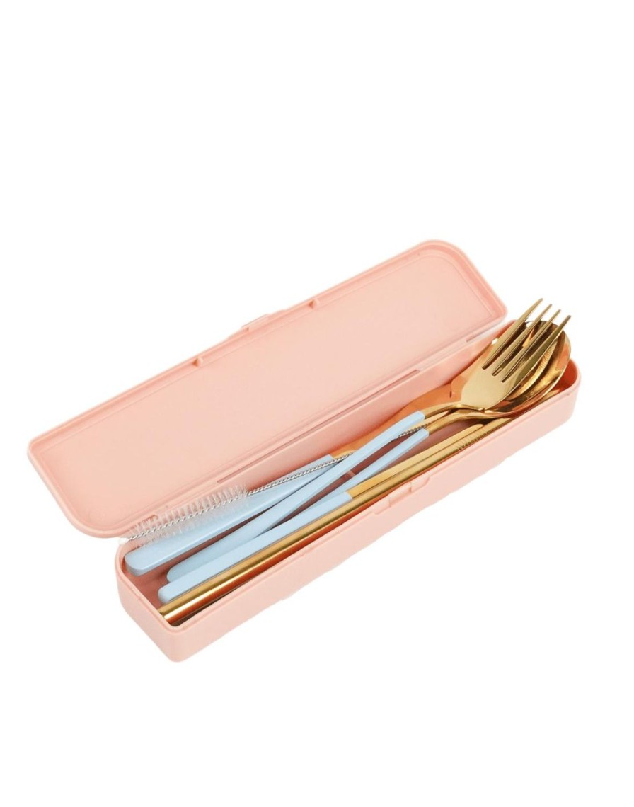 Lunch The Somewhere Co Cutlery Kits | Cutlery Kit - Gold With Powder Blue Handle