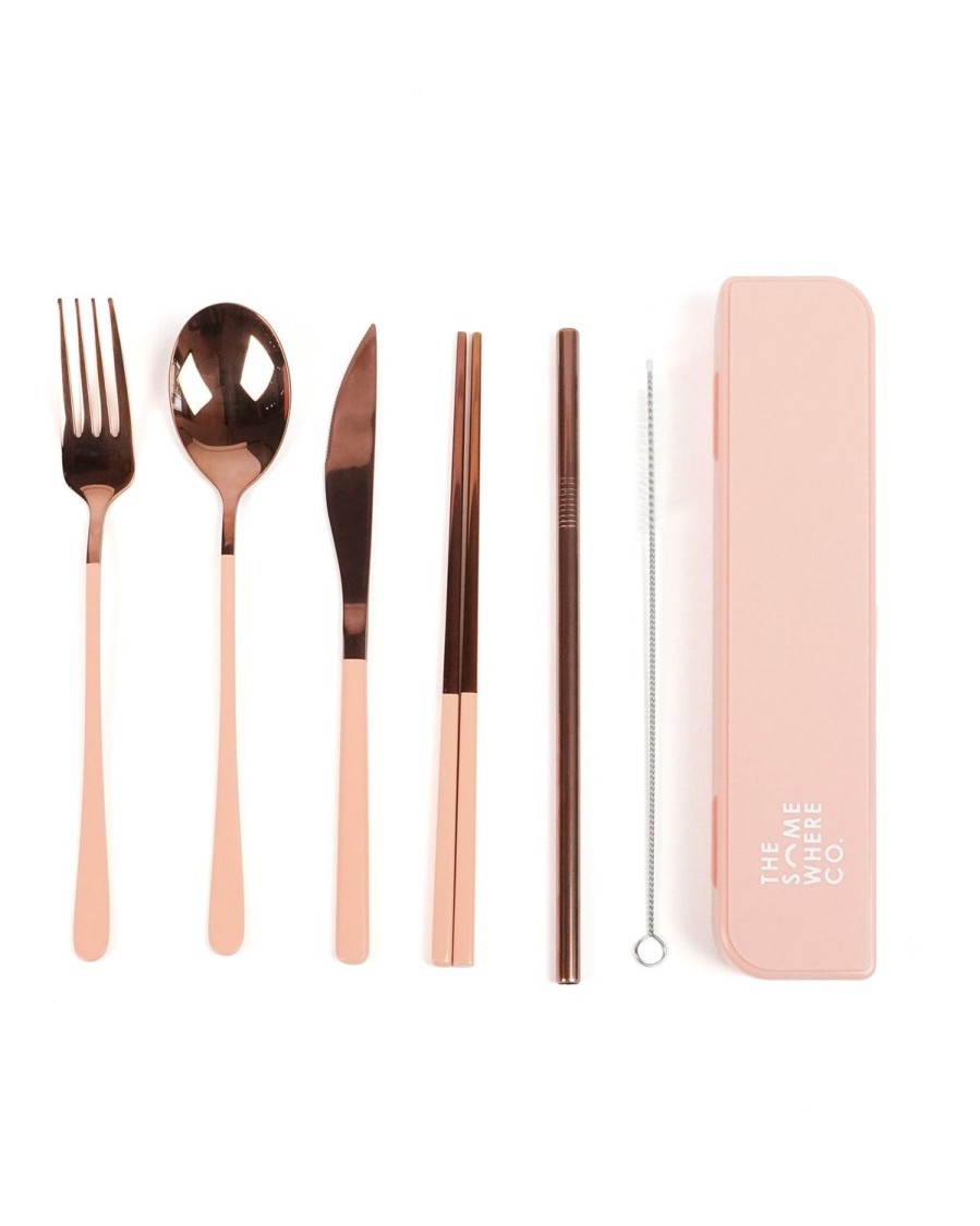 Lunch The Somewhere Co Cutlery Kits | Cutlery Kit - Rose Gold With Blush Handle