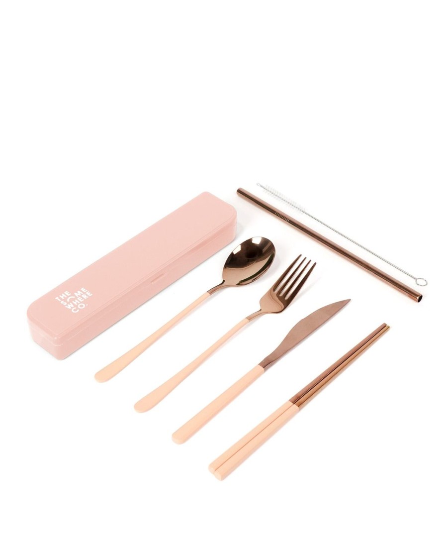 Lunch The Somewhere Co Cutlery Kits | Cutlery Kit - Rose Gold With Blush Handle