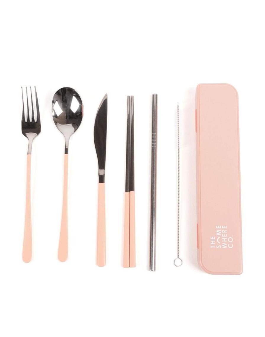 Lunch The Somewhere Co Cutlery Kits | Cutlery Kit - Silver With Blush Handle