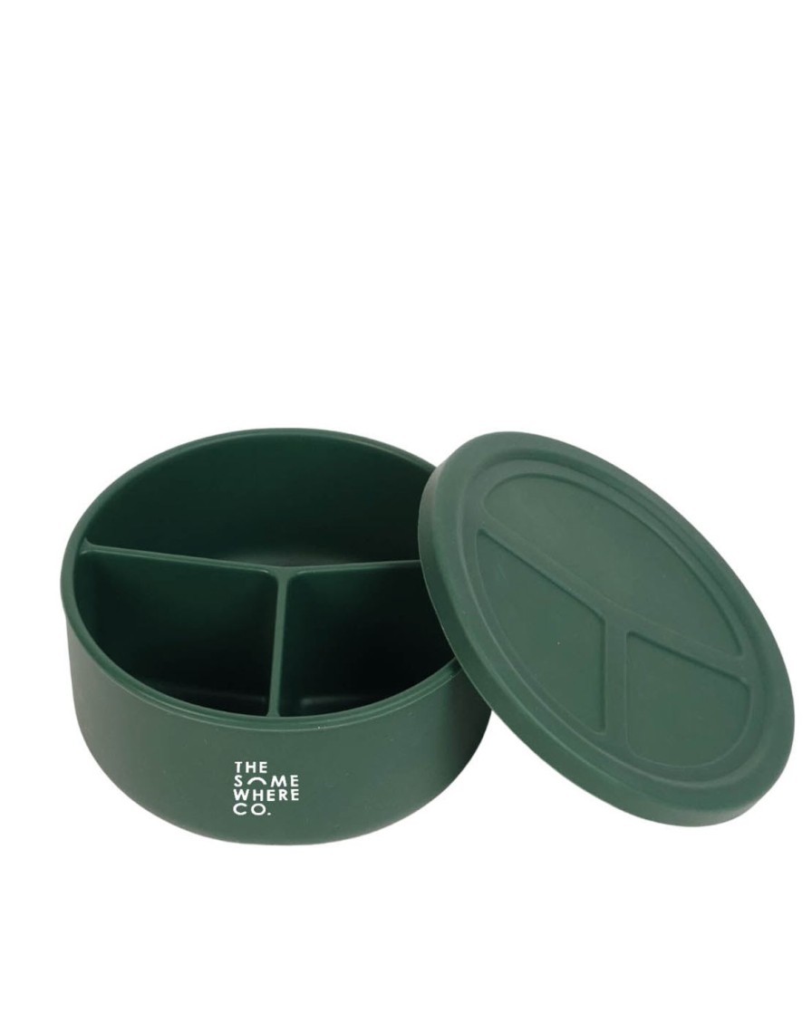 Lunch The Somewhere Co Silicone Lunch Boxes | Forest Green Round Silicone Bento Lunch Box