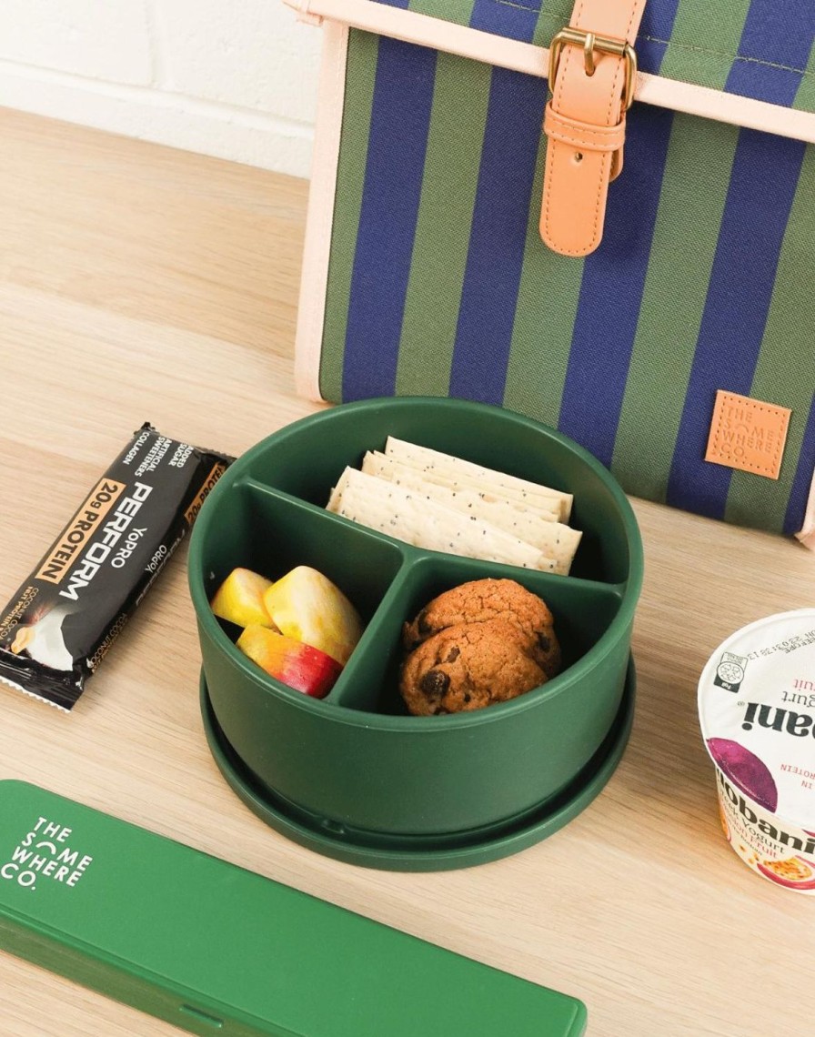 Lunch The Somewhere Co Silicone Lunch Boxes | Forest Green Round Silicone Bento Lunch Box