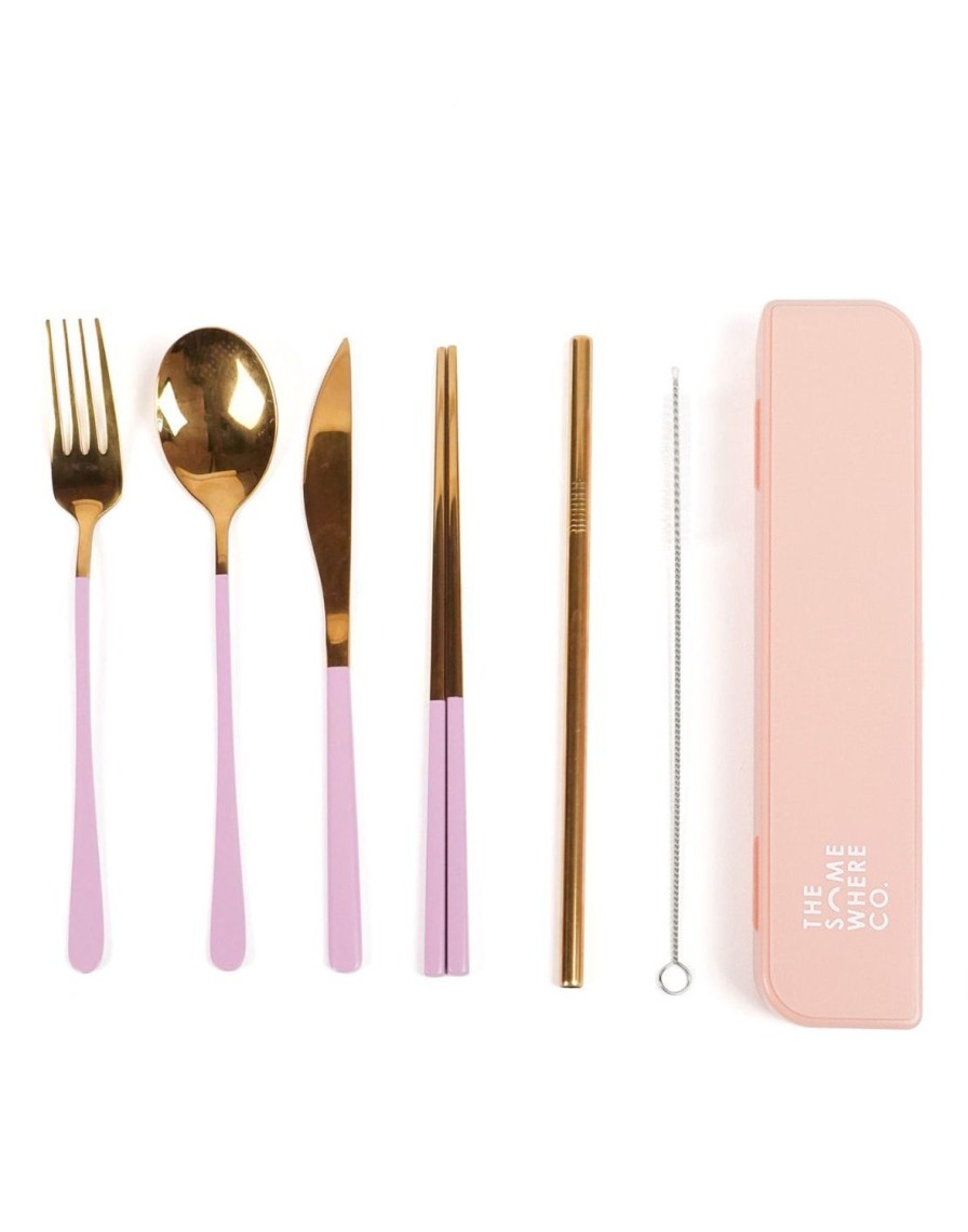 Lunch The Somewhere Co Cutlery Kits | Cutlery Kit - Gold With Lilac Handle