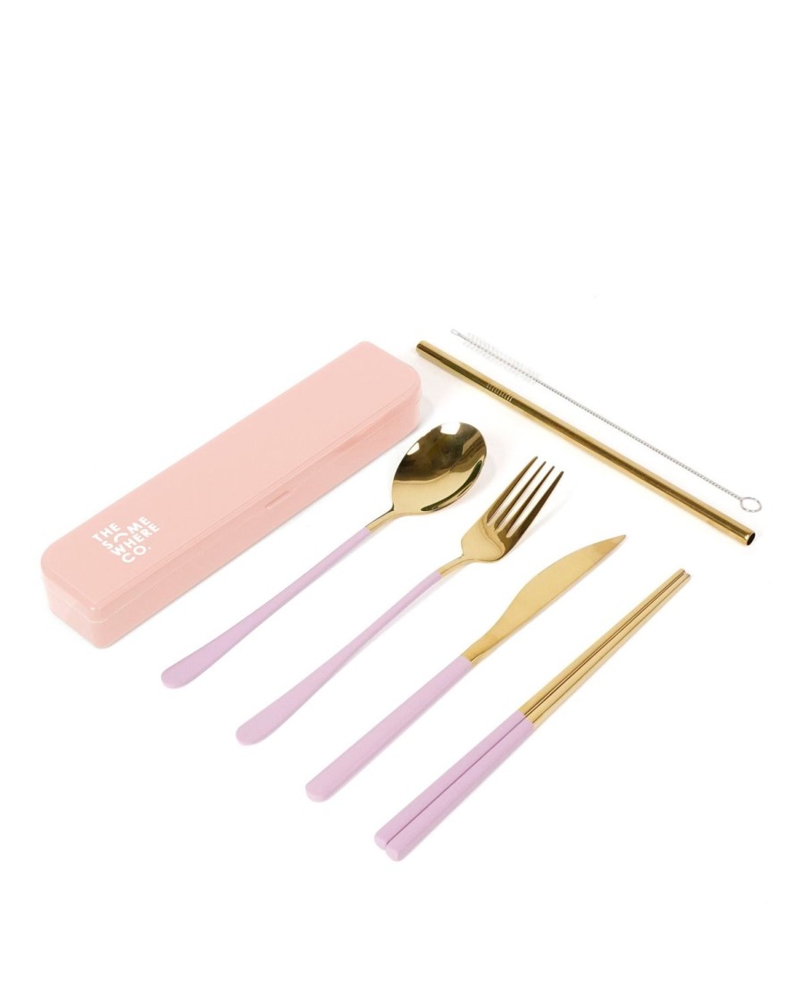 Lunch The Somewhere Co Cutlery Kits | Cutlery Kit - Gold With Lilac Handle