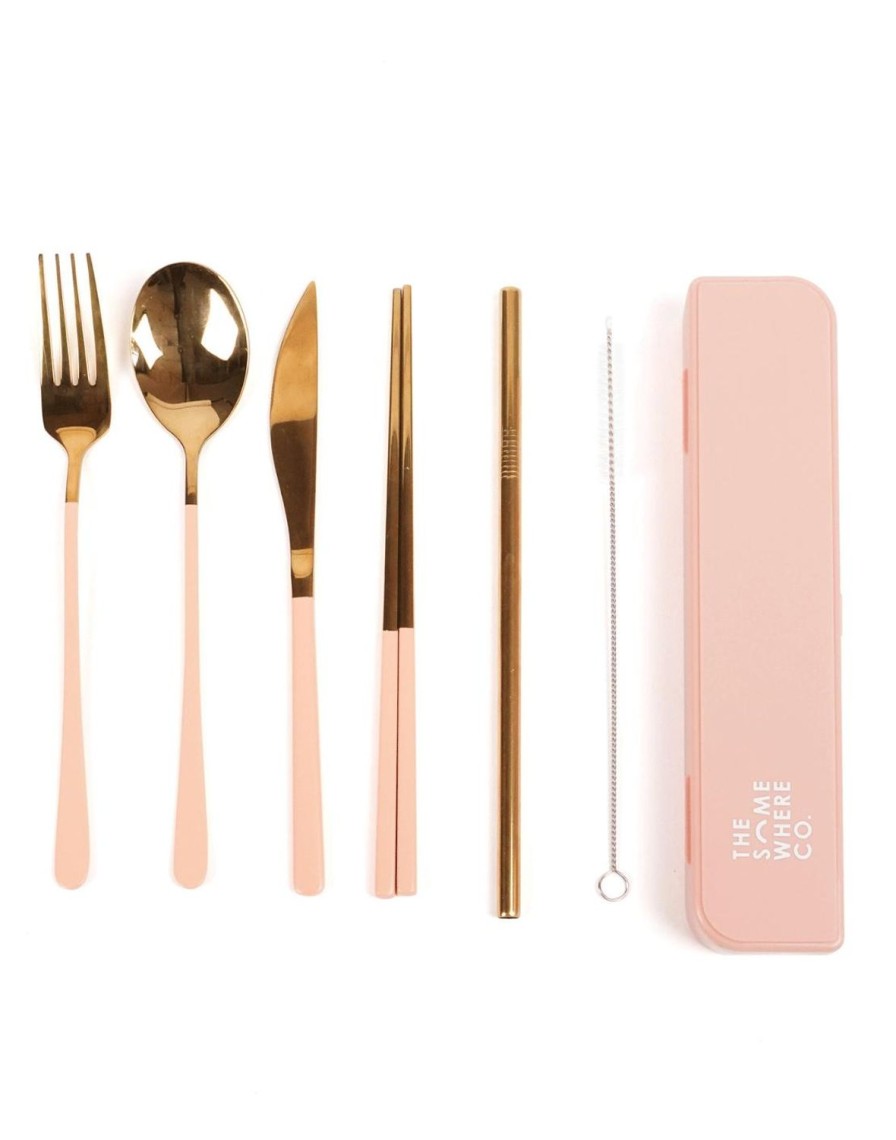 Lunch The Somewhere Co Cutlery Kits | Cutlery Kit - Gold With Blush Handle