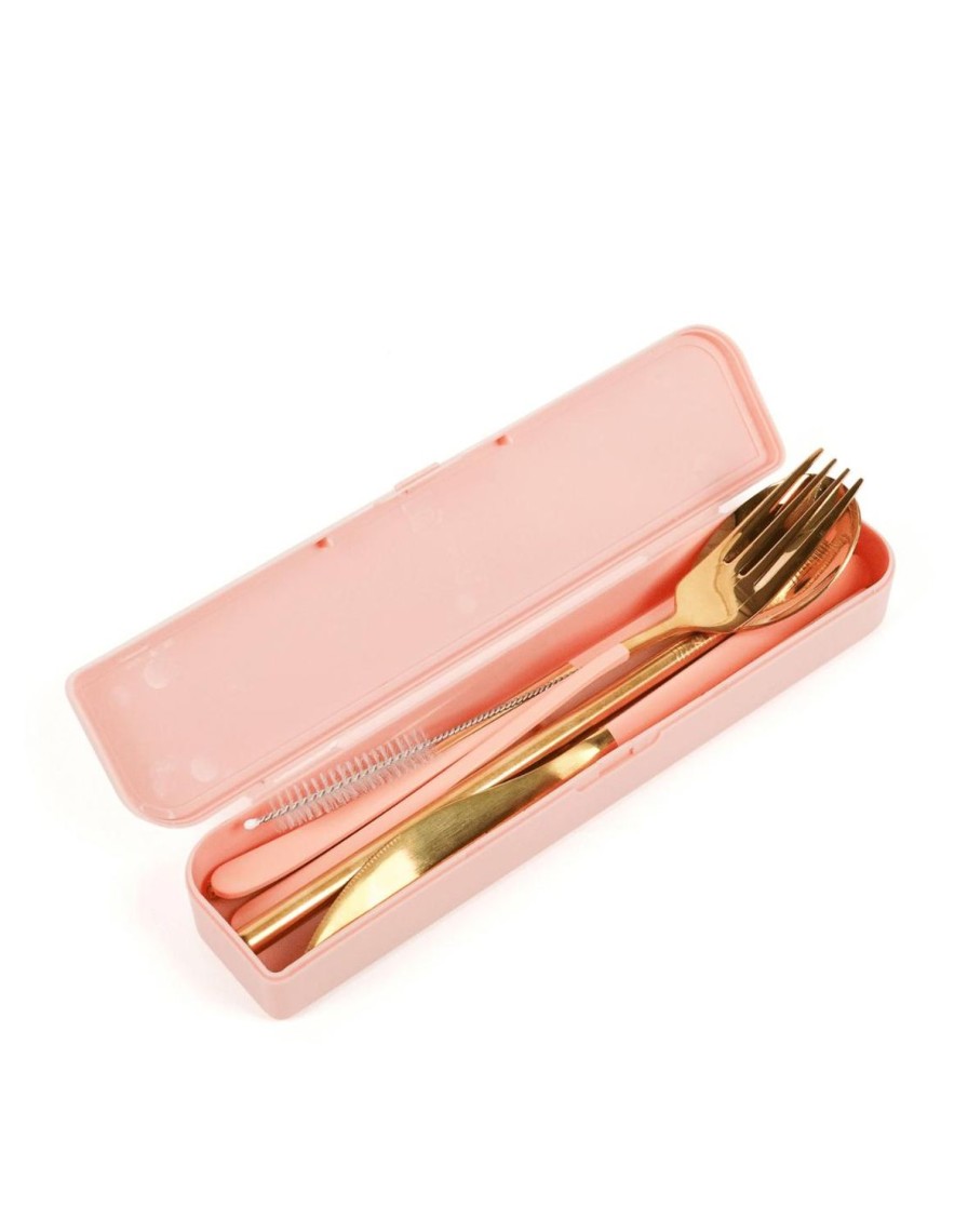 Lunch The Somewhere Co Cutlery Kits | Cutlery Kit - Gold With Blush Handle